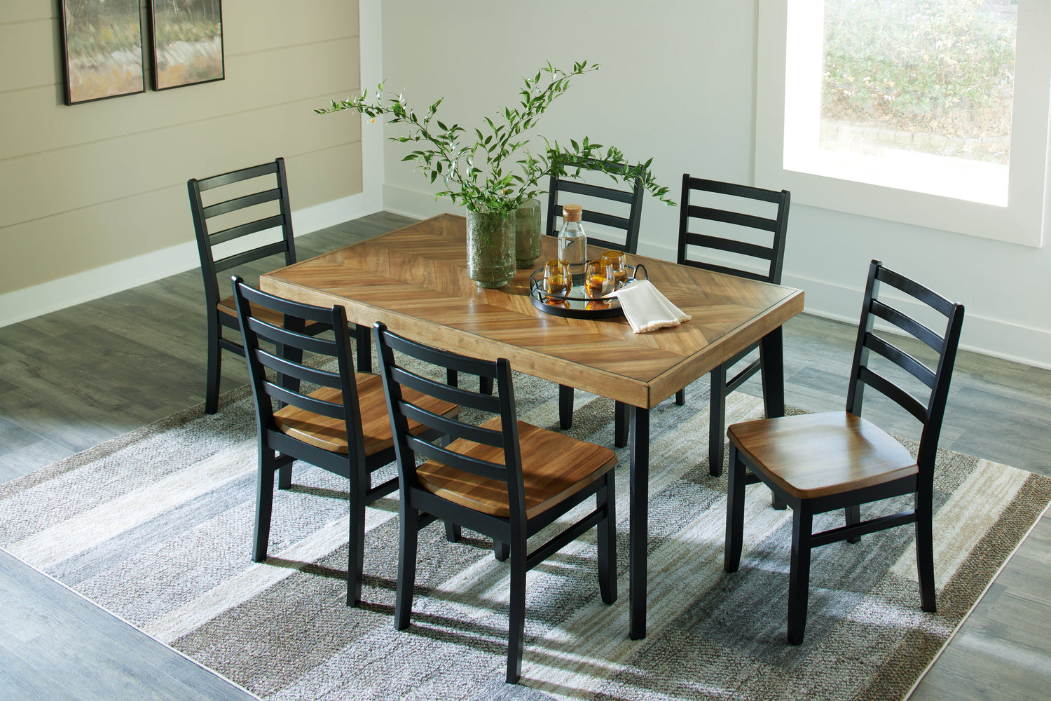 Blondon Brown/Black Dining Table and 6 Chairs (Set of 7) - D413-425 - Bien Home Furniture &amp; Electronics