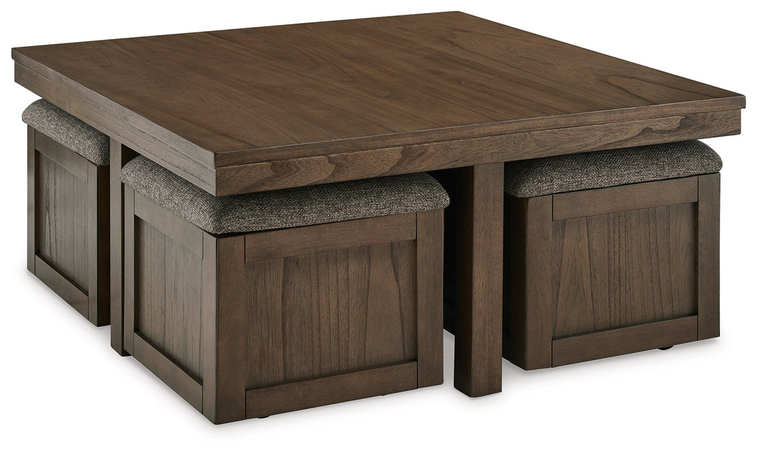 Boardernest Brown Coffee Table with 4 Stools - T738-20 - Bien Home Furniture &amp; Electronics