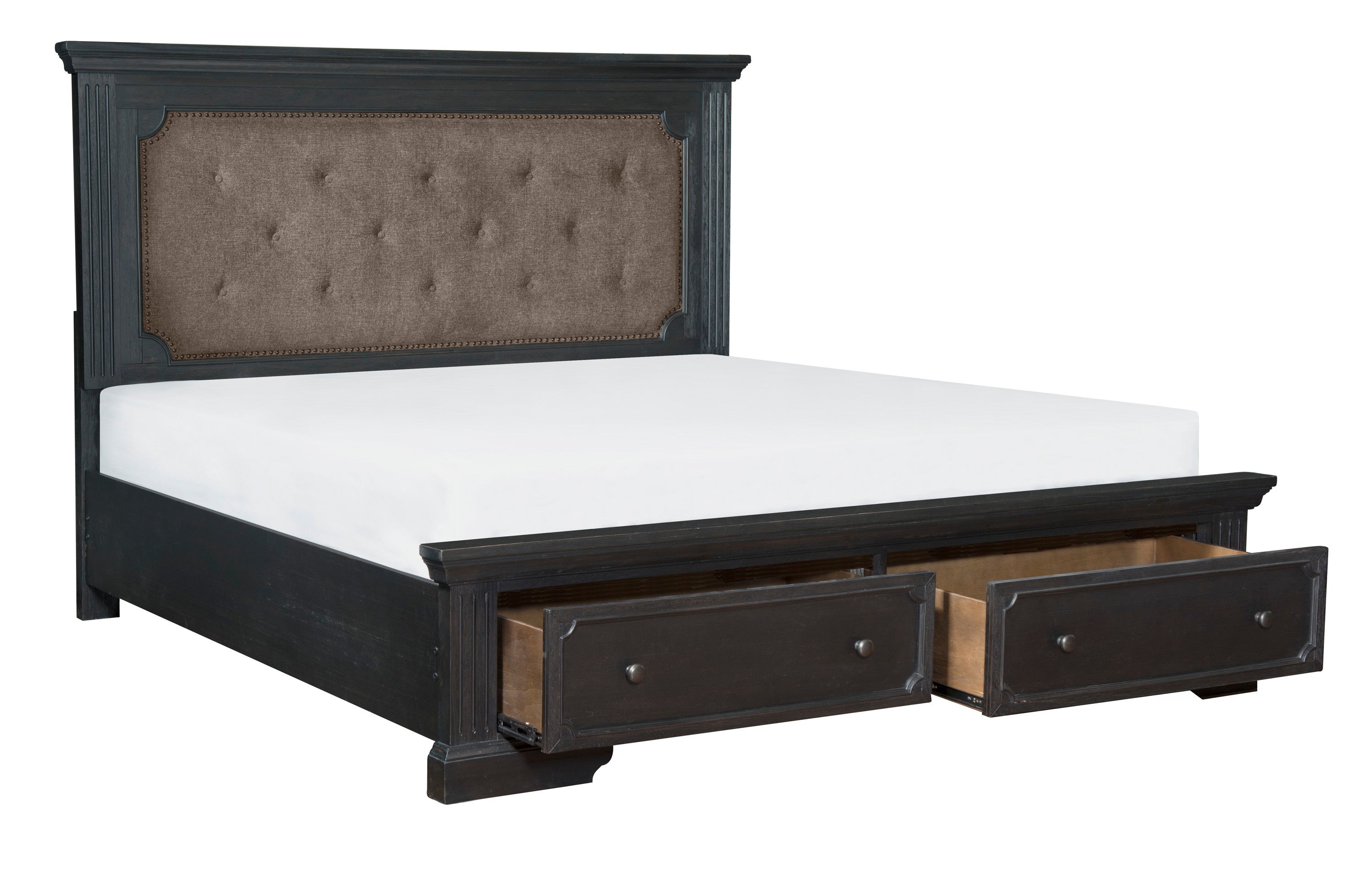 Bolingbrook Wire-Brushed Charcoal Eastern King Platform Bed with Footboard Storage - 1647K-1EK* - Bien Home Furniture &amp; Electronics