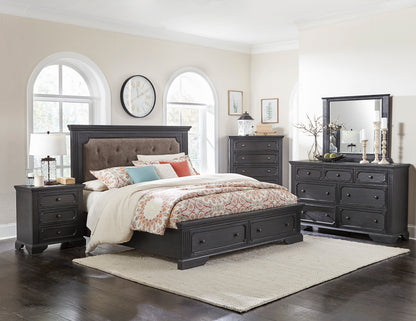 Bolingbrook Wire-Brushed Charcoal Queen Platform Bed with Footboard Storage - 1647-1* - Bien Home Furniture &amp; Electronics
