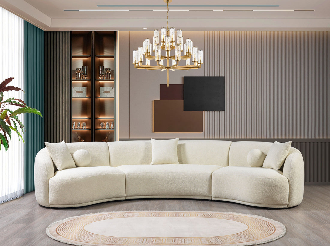 Bonita Ivory Boucle 3-Piece Curved Sectional - BONITAIVORY-SEC3 - Bien Home Furniture &amp; Electronics