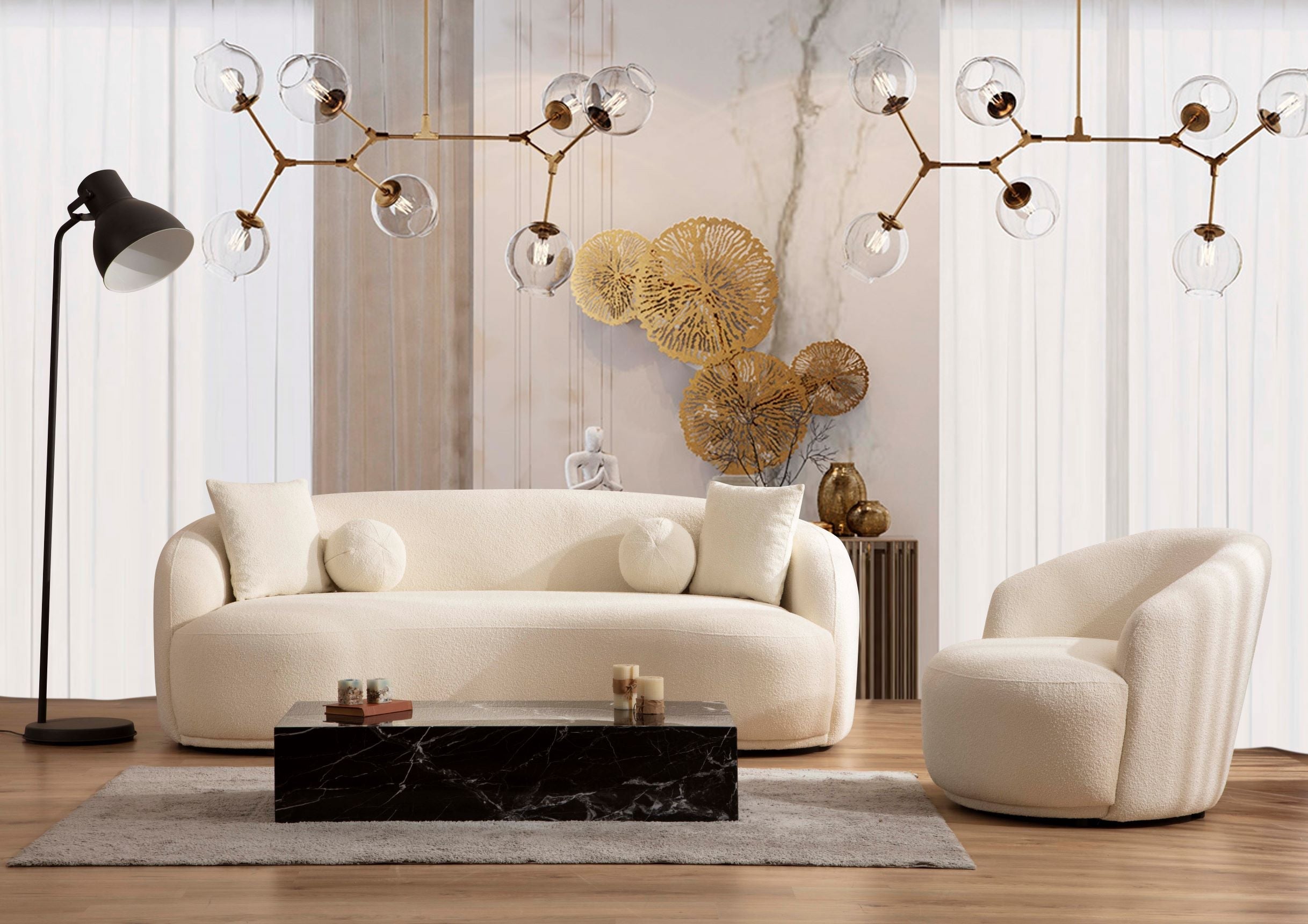 Bonita Ivory Boucle Sofa &amp; Loveseat - BONITAIVORY-SL - Bien Home Furniture &amp; Electronics
