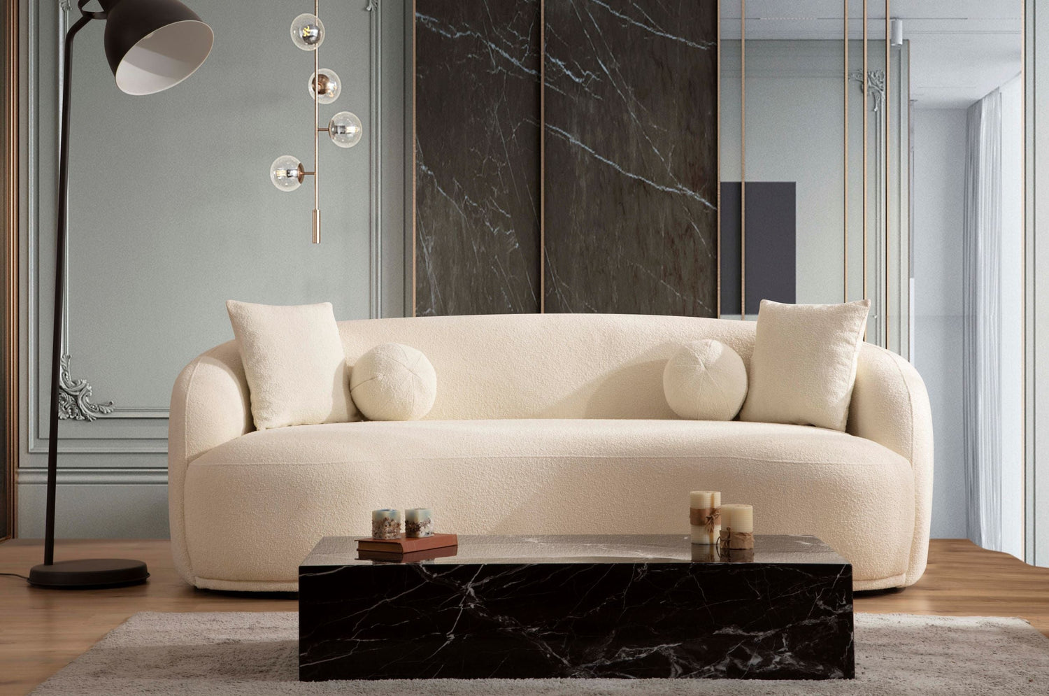 Bonita Ivory Boucle Sofa &amp; Loveseat - BONITAIVORY-SL - Bien Home Furniture &amp; Electronics