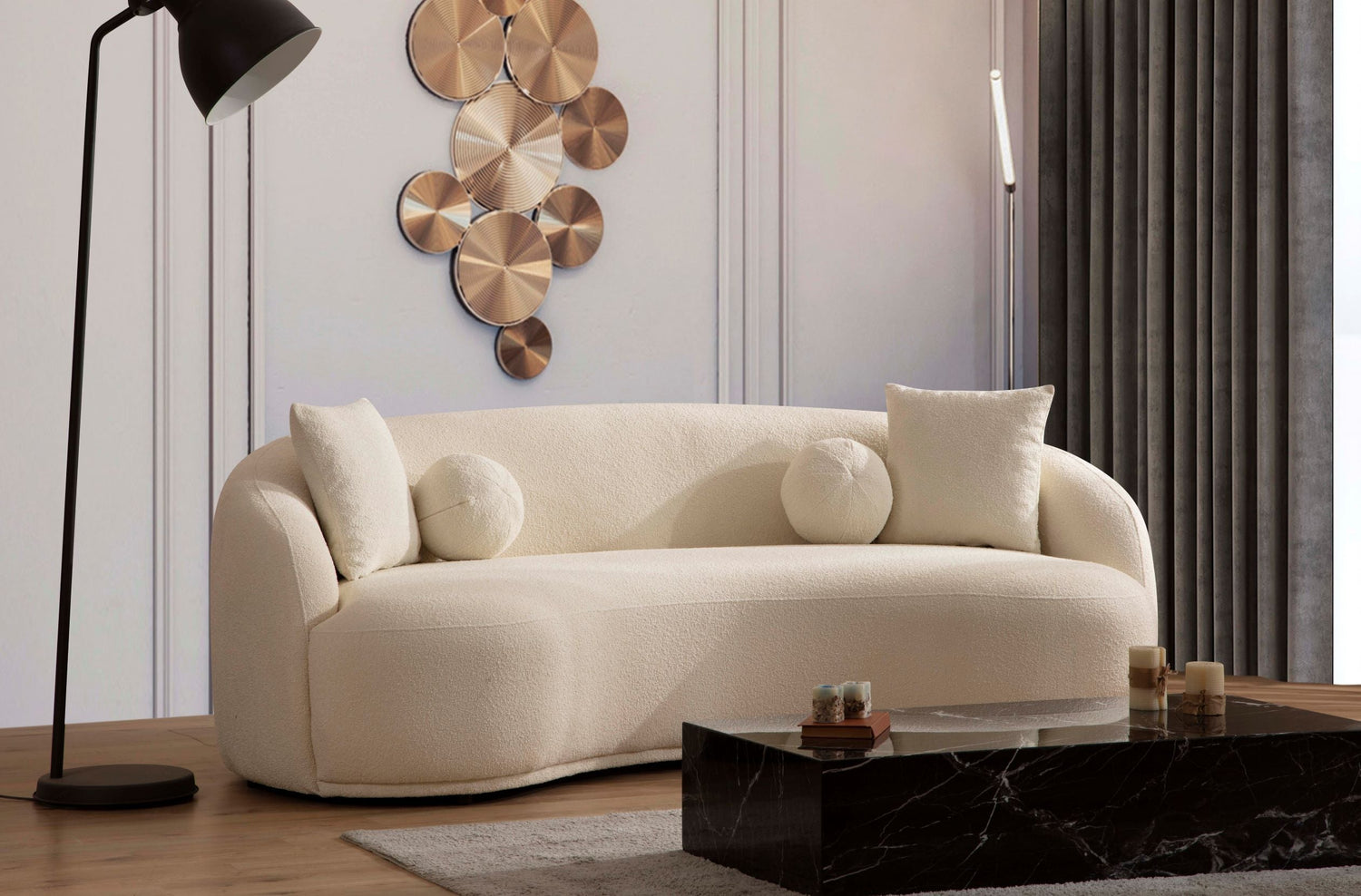 Bonita Ivory Boucle Sofa &amp; Loveseat - BONITAIVORY-SL - Bien Home Furniture &amp; Electronics