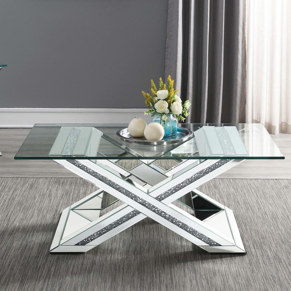 Bonnie Mirror X-Base Rectangle Glass Top Coffee Table - 707788 - Bien Home Furniture &amp; Electronics