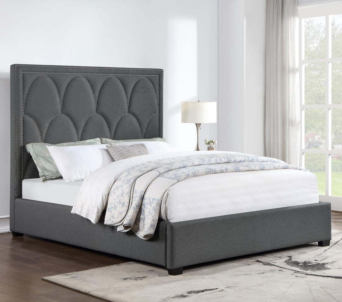 Bowfield Upholstered Bed with Nailhead Trim Charcoal - 315900KE - Bien Home Furniture &amp; Electronics