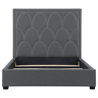 Bowfield Upholstered Bed with Nailhead Trim Charcoal - 315900KE - Bien Home Furniture &amp; Electronics
