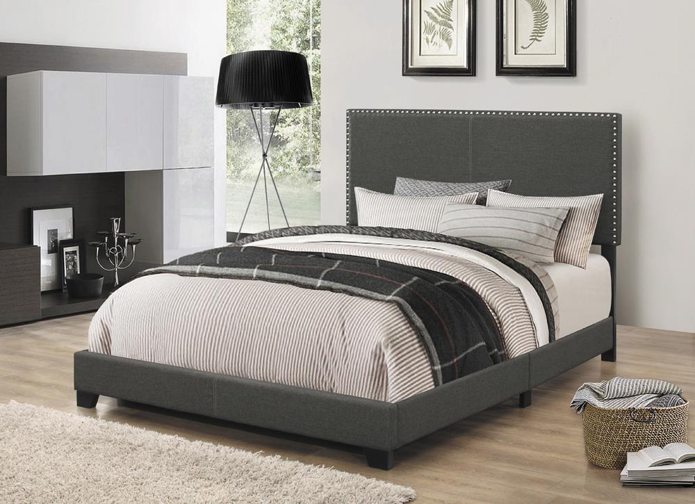 Boyd California King Upholstered Bed with Nailhead Trim Charcoal - 350061KW - Bien Home Furniture &amp; Electronics