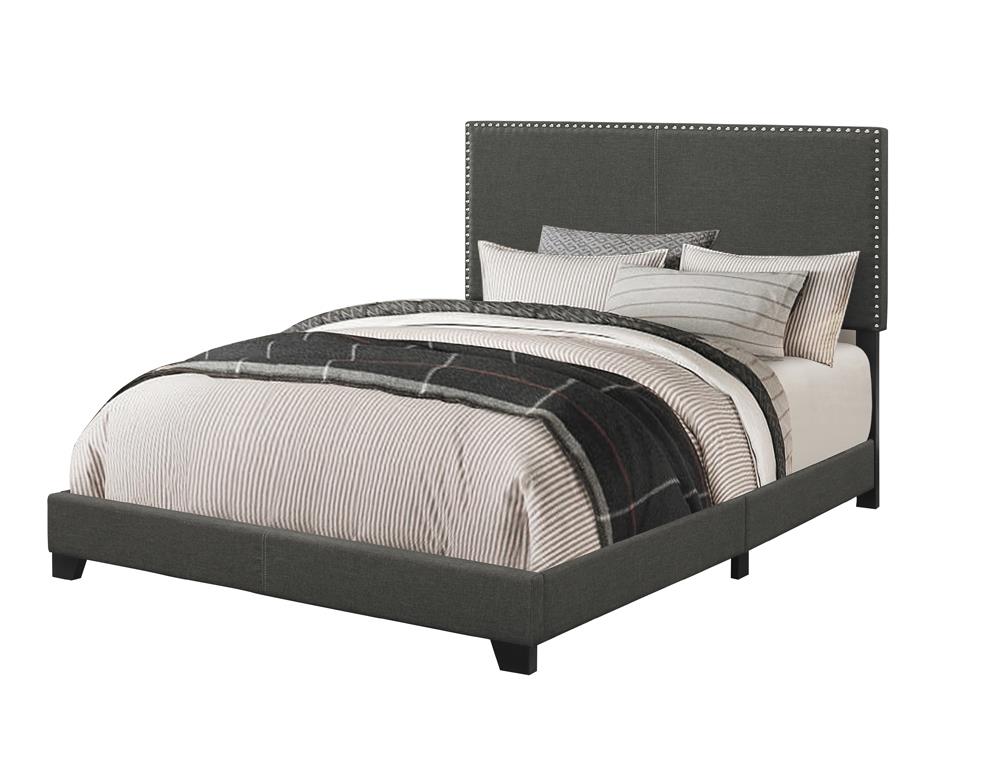Boyd Eastern King Upholstered Bed with Nailhead Trim Charcoal - 350061KE - Bien Home Furniture &amp; Electronics
