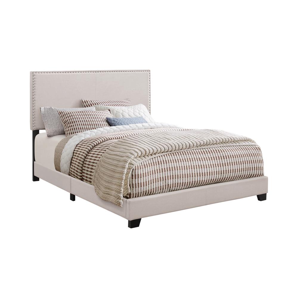 Boyd Eastern King Upholstered Bed with Nailhead Trim Ivory - 350051KE - Bien Home Furniture &amp; Electronics