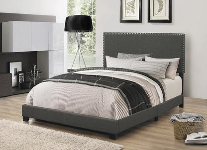 Boyd Queen Upholstered Bed with Nailhead Trim Charcoal - 350061Q - Bien Home Furniture &amp; Electronics
