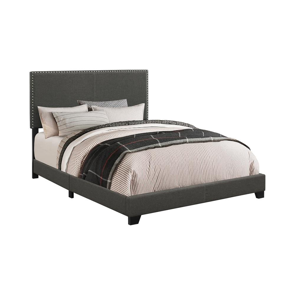 Boyd Twin Upholstered Bed with Nailhead Trim Charcoal - 350061T - Bien Home Furniture &amp; Electronics