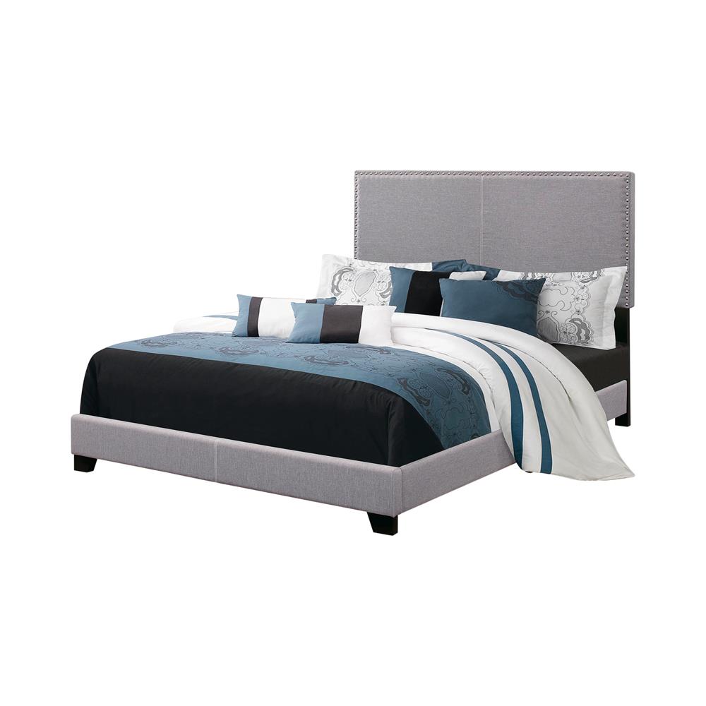 Boyd Twin Upholstered Bed with Nailhead Trim Gray - 350071T - Bien Home Furniture &amp; Electronics