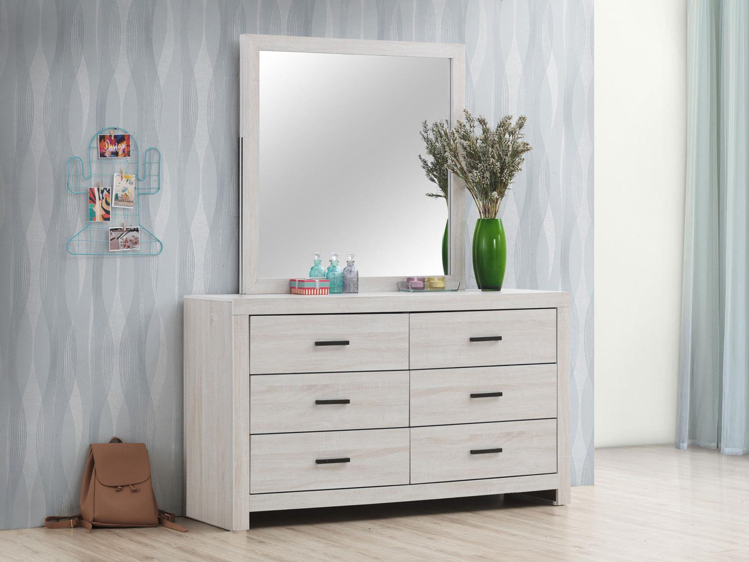 Brantford 6-drawer Dresser with Mirror Coastal White - 207053M - Bien Home Furniture &amp; Electronics
