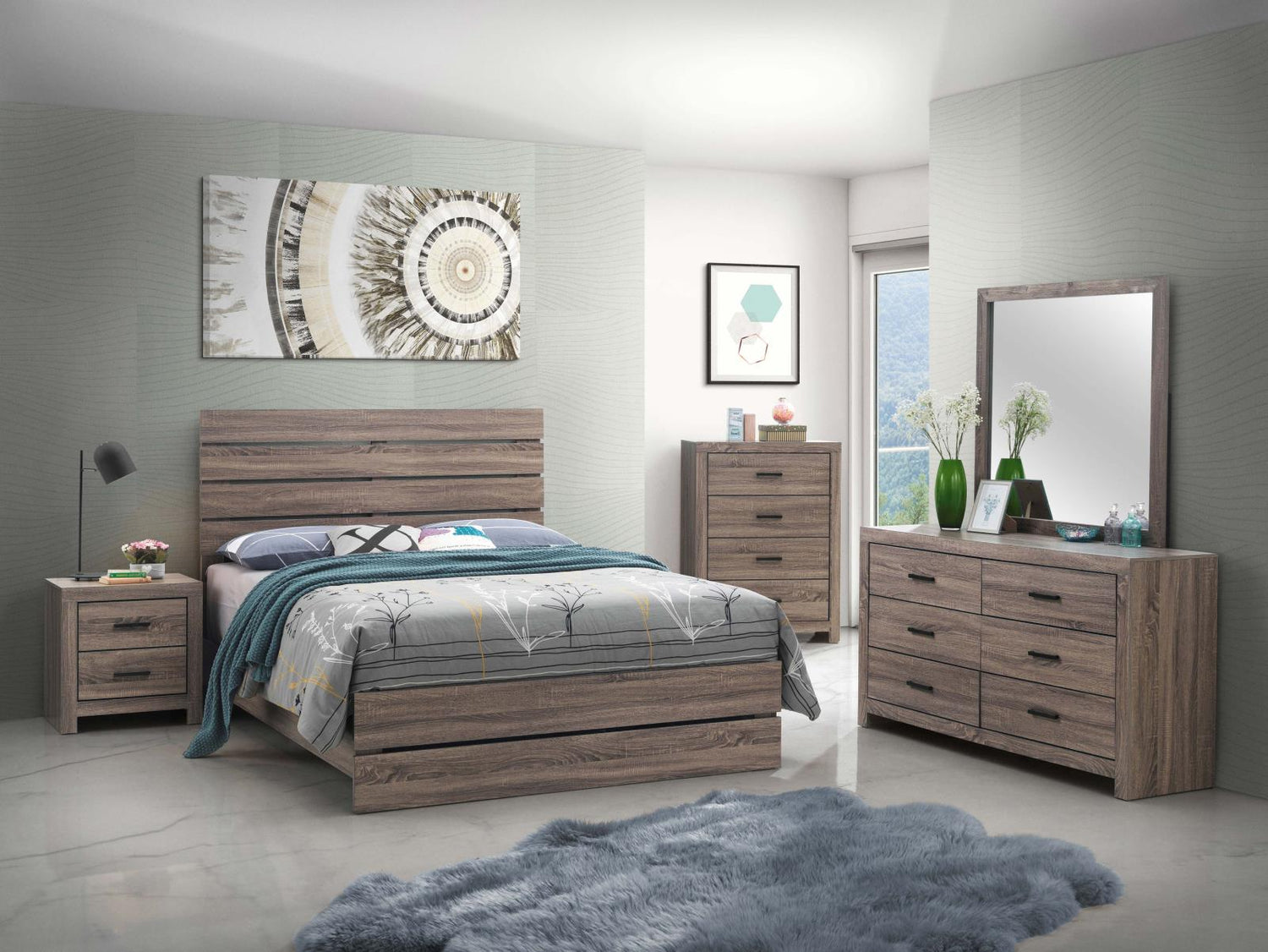 Brantford Barrel Oak Panel Bedroom Set - SET | 207041Q | 207042 | 207045 - Bien Home Furniture &amp; Electronics