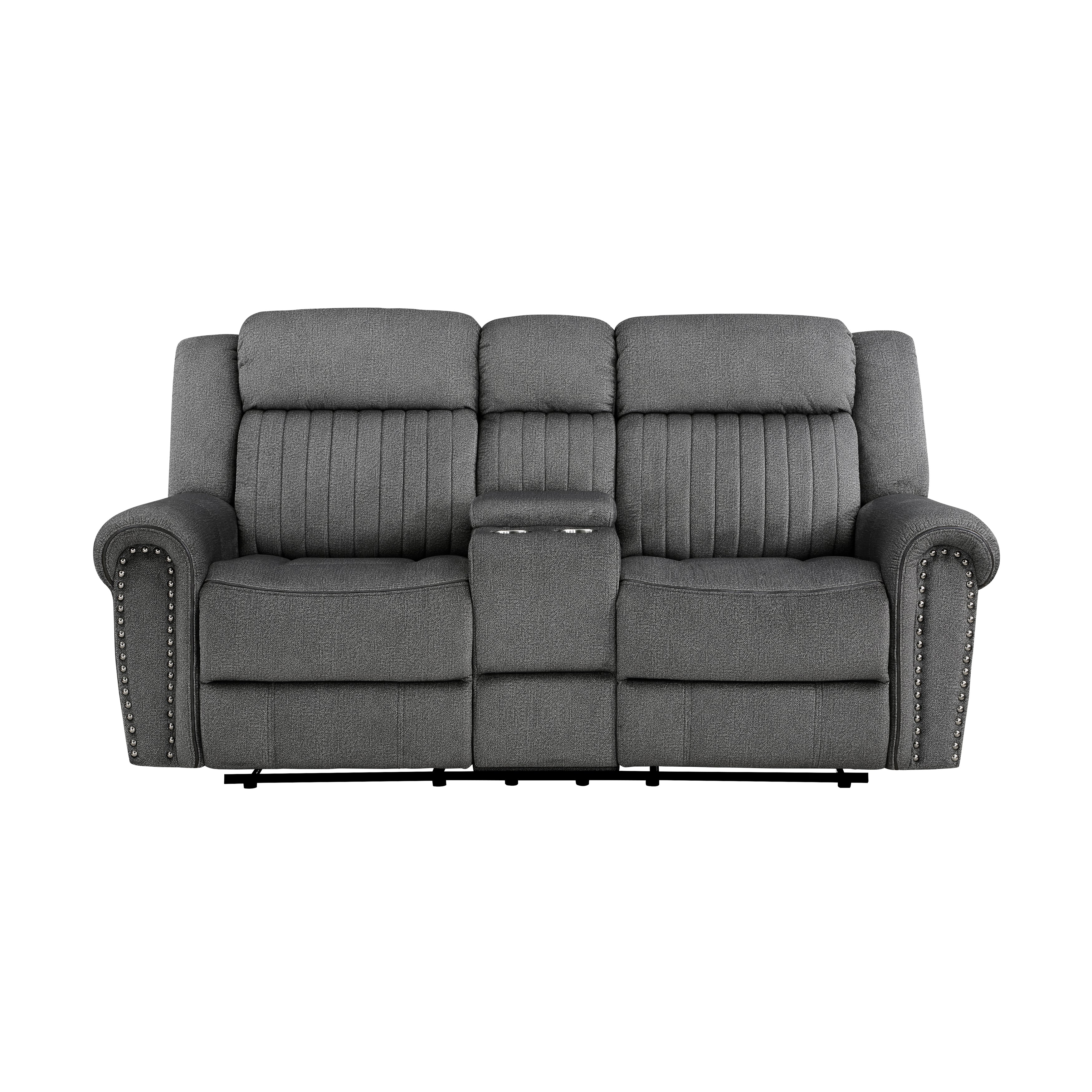 Brennen Charcoal Double Reclining Loveseat with Center Console - 9204CC-2 - Bien Home Furniture &amp; Electronics