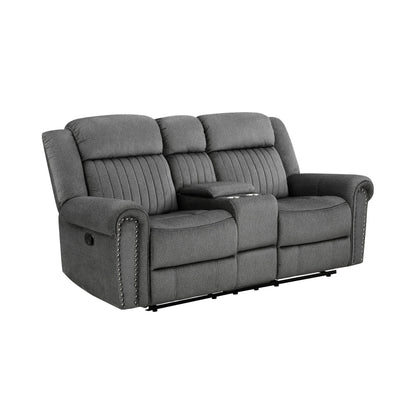 Brennen Charcoal Double Reclining Loveseat with Center Console - 9204CC-2 - Bien Home Furniture &amp; Electronics