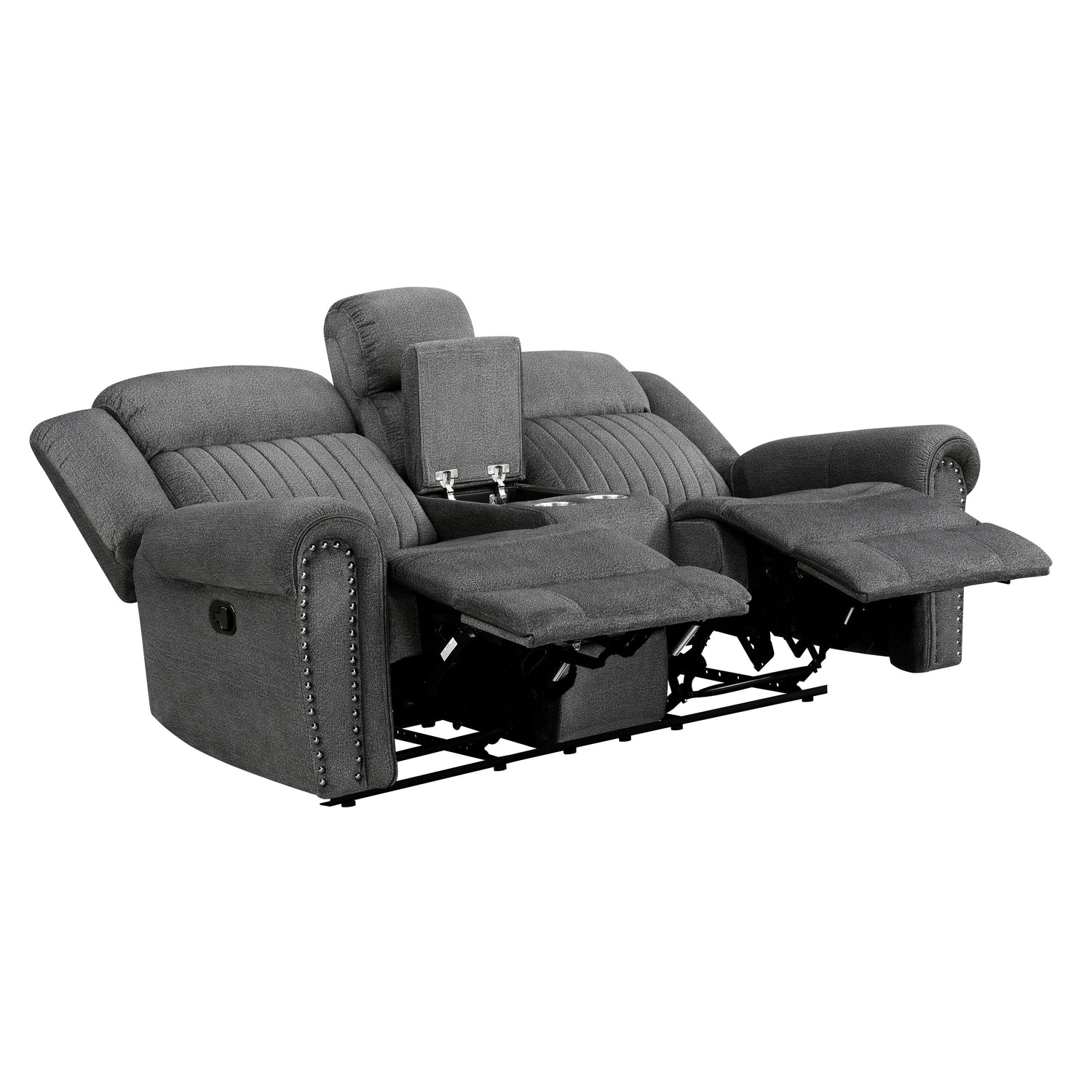 Brennen Charcoal Double Reclining Loveseat with Center Console - 9204CC-2 - Bien Home Furniture &amp; Electronics