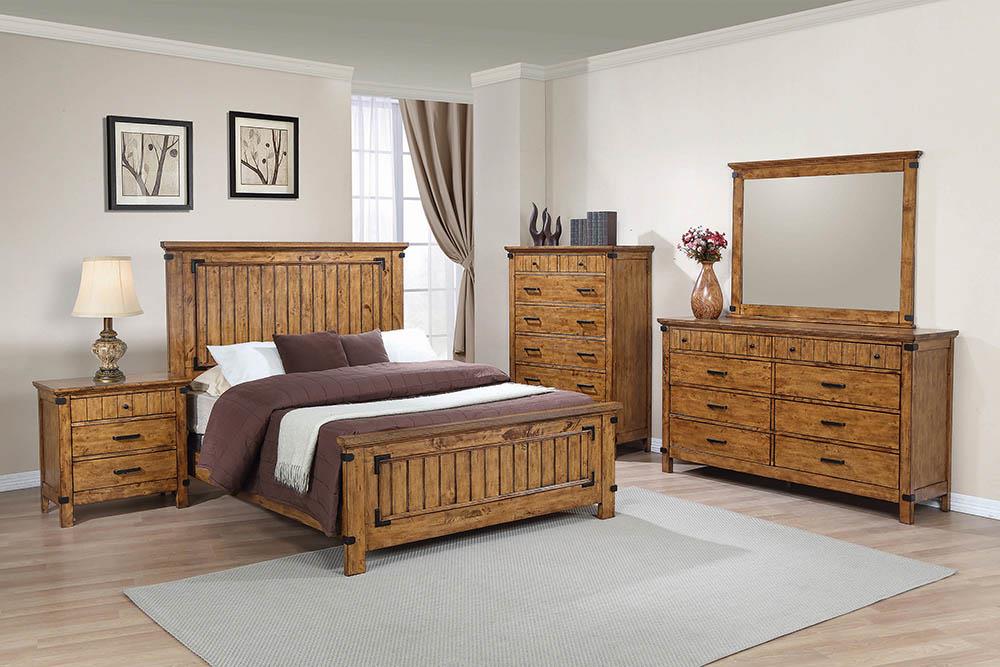Brenner Eastern King Panel Bed Rustic Honey - 205261KE - Bien Home Furniture &amp; Electronics
