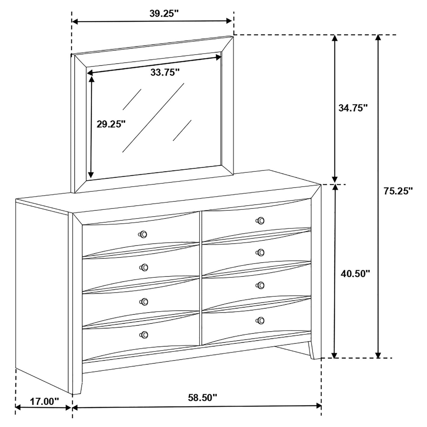 Briana Rectangular 8-drawer Dresser with Mirror Black - 200703M - Bien Home Furniture &amp; Electronics