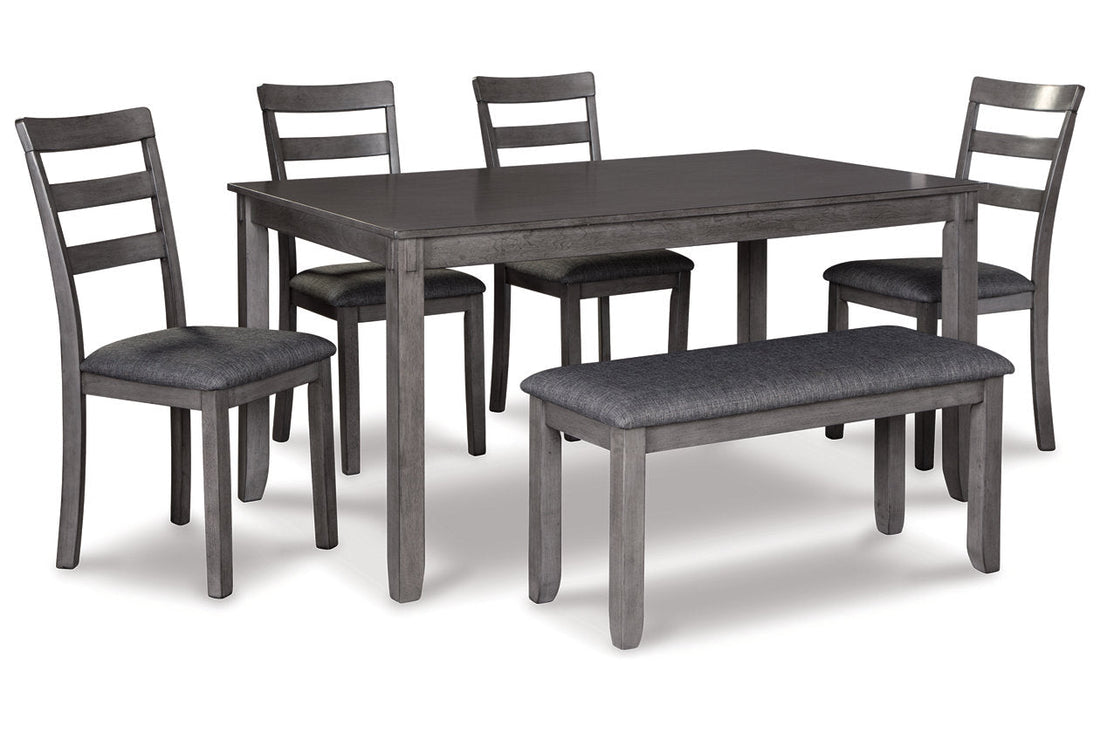 Bridson Gray Dining Table and Chairs with Bench, Set of 6 - D383-325 - Bien Home Furniture &amp; Electronics