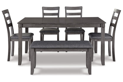 Bridson Gray Dining Table and Chairs with Bench, Set of 6 - D383-325 - Bien Home Furniture &amp; Electronics