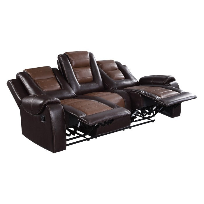 Briscoe Brown Double Reclining Sofa with Drop-Down Cup Holders - 9470BR-3 - Bien Home Furniture &amp; Electronics