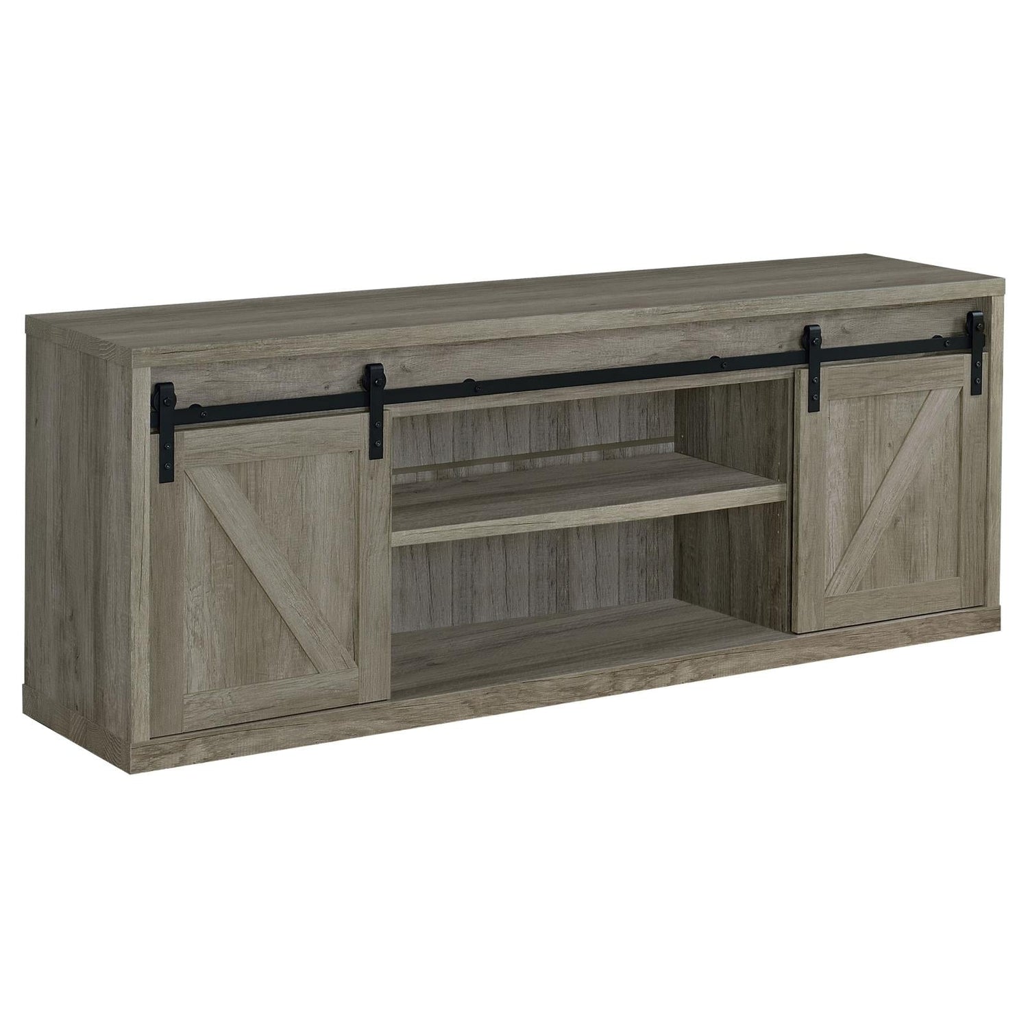 Brockton 71-inch 3-Shelf Sliding Doors TV Console Gray Driftwood - 723263 - Bien Home Furniture &amp; Electronics