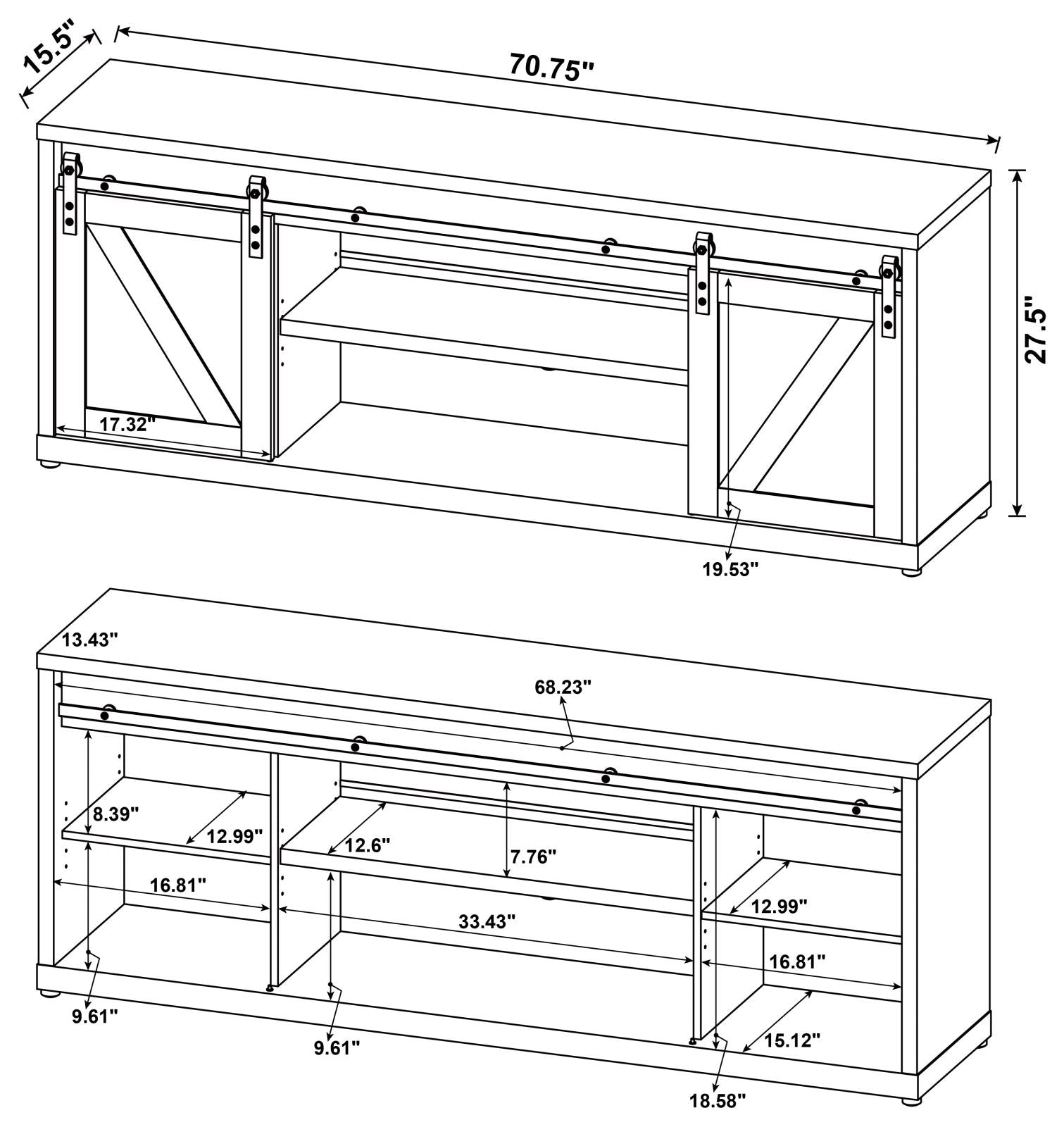 Brockton 71-inch 3-Shelf Sliding Doors TV Console Gray Driftwood - 723263 - Bien Home Furniture &amp; Electronics