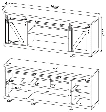 Brockton 71-inch 3-Shelf Sliding Doors TV Console Gray Driftwood - 723263 - Bien Home Furniture &amp; Electronics