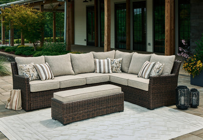 Brook Ranch Brown Outdoor Sofa Sectional/Bench with Cushion, Set of 3 - P465-822 - Bien Home Furniture &amp; Electronics