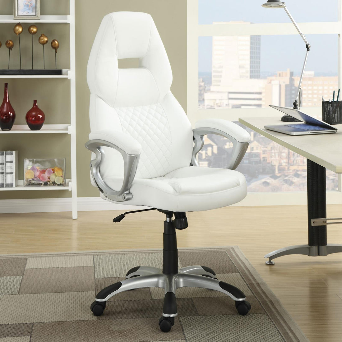 Bruce White/Silver Adjustable Height Office Chair - 800150 - Bien Home Furniture &amp; Electronics