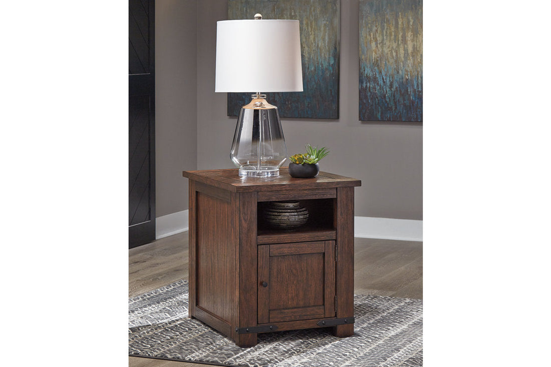 Budmore Brown End Table with USB Ports &amp; Outlets - T372-3 - Bien Home Furniture &amp; Electronics