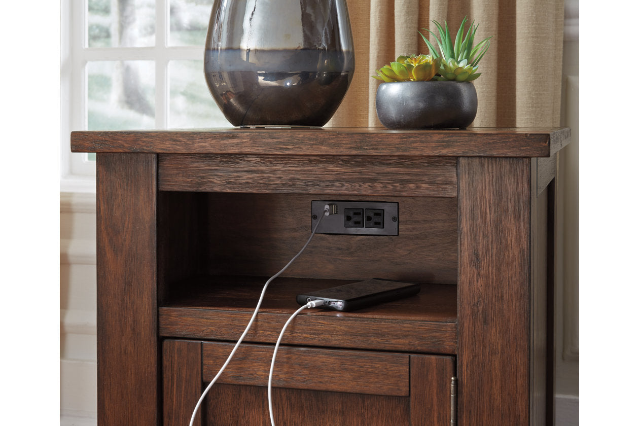 Budmore Brown End Table with USB Ports &amp; Outlets - T372-3 - Bien Home Furniture &amp; Electronics