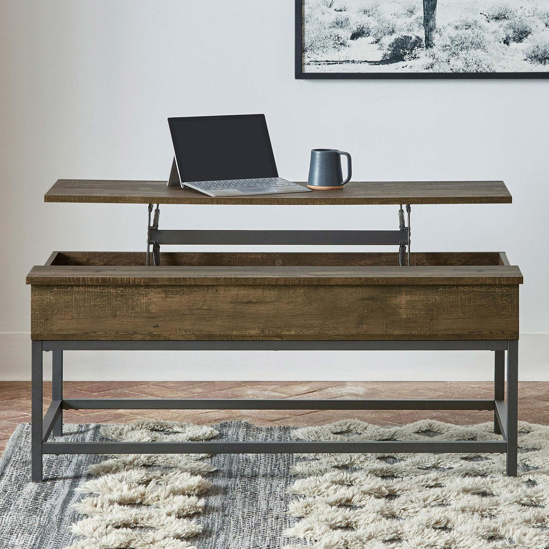 Byers Brown Oak/Sandy Black Coffee Table with Hidden Storage - 723778 - Bien Home Furniture &amp; Electronics