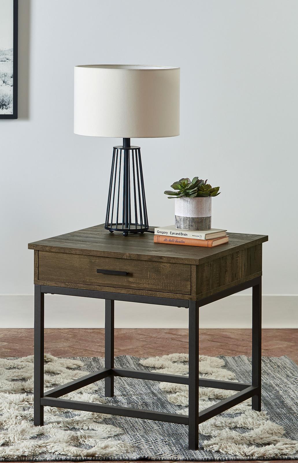 Byers Square 1-Drawer End Table Brown Oak/Sandy Black - 723777 - Bien Home Furniture &amp; Electronics