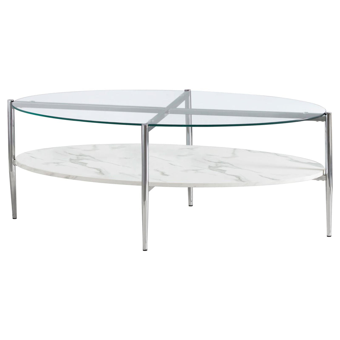 Cadee White/Chrome Round Glass Top Coffee Table - 723278 - Bien Home Furniture &amp; Electronics