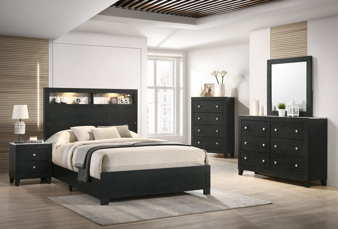 Cadence Black LED Panel Bedroom Set - SET | B4510-Q-BED | B4510-2 | B4510-4 - Bien Home Furniture &amp; Electronics