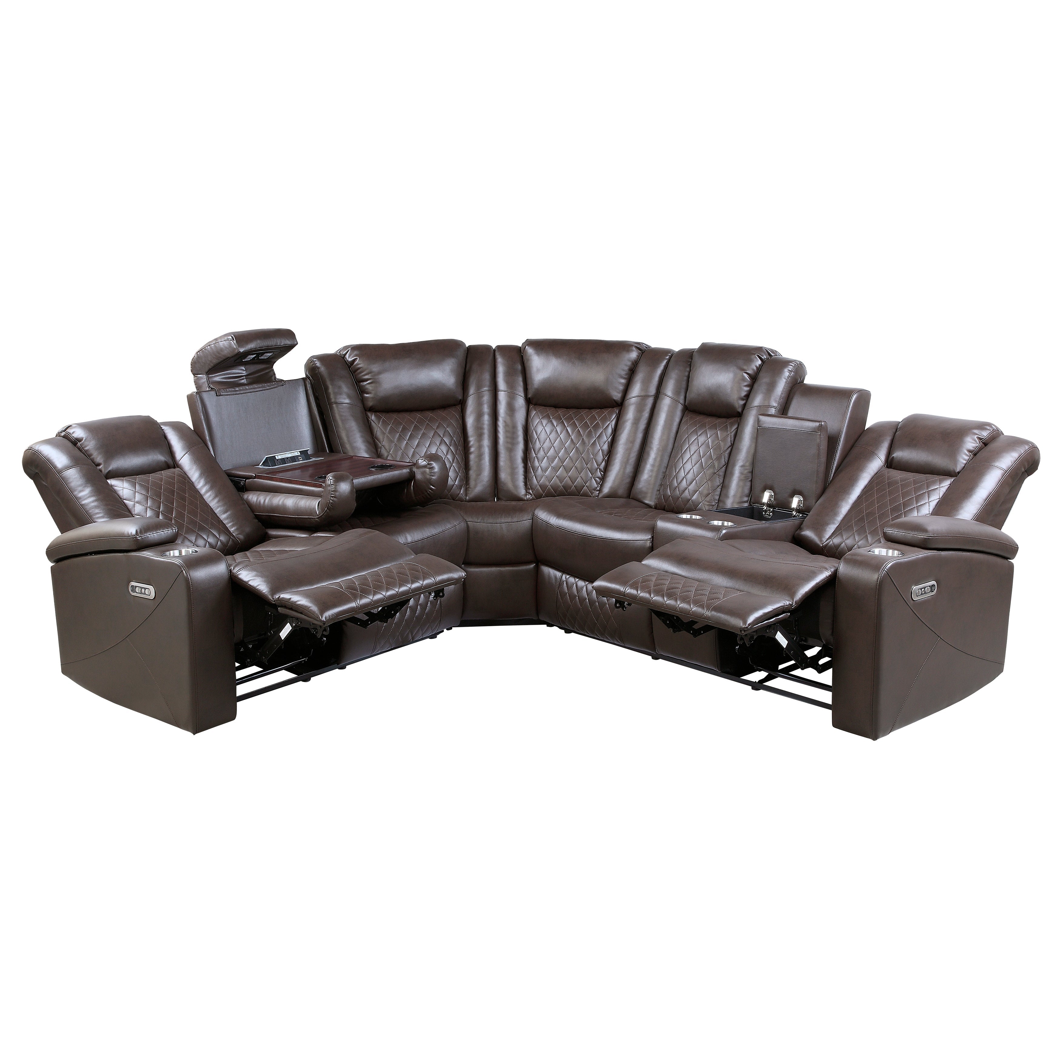 Caelan Dark Brown LED Power Reclining Sectional - 9366DB*SC - Bien Home Furniture &amp; Electronics