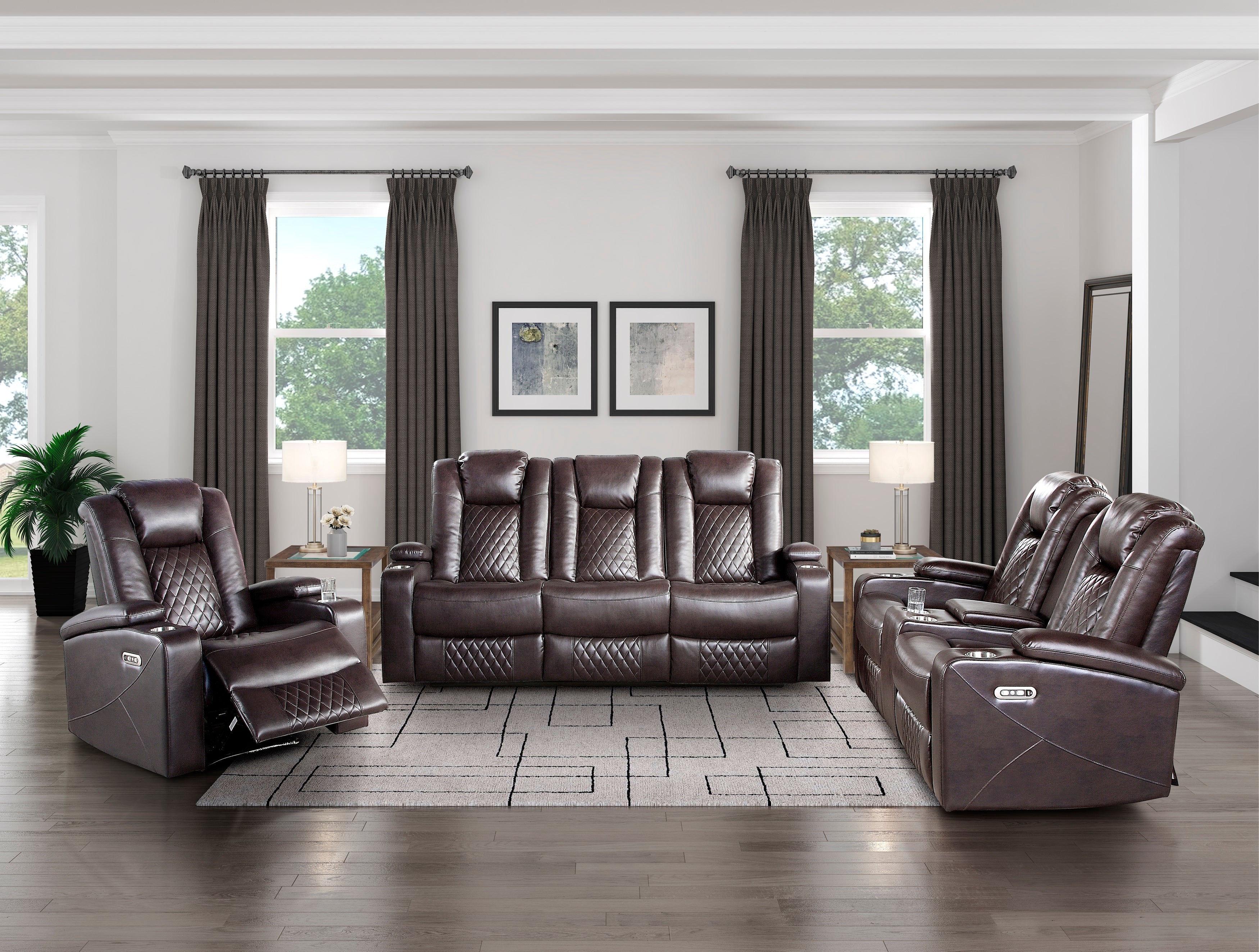 Caelan Dark Brown Power Double Reclining Loveseat - 9366DB-2PWH - Bien Home Furniture &amp; Electronics