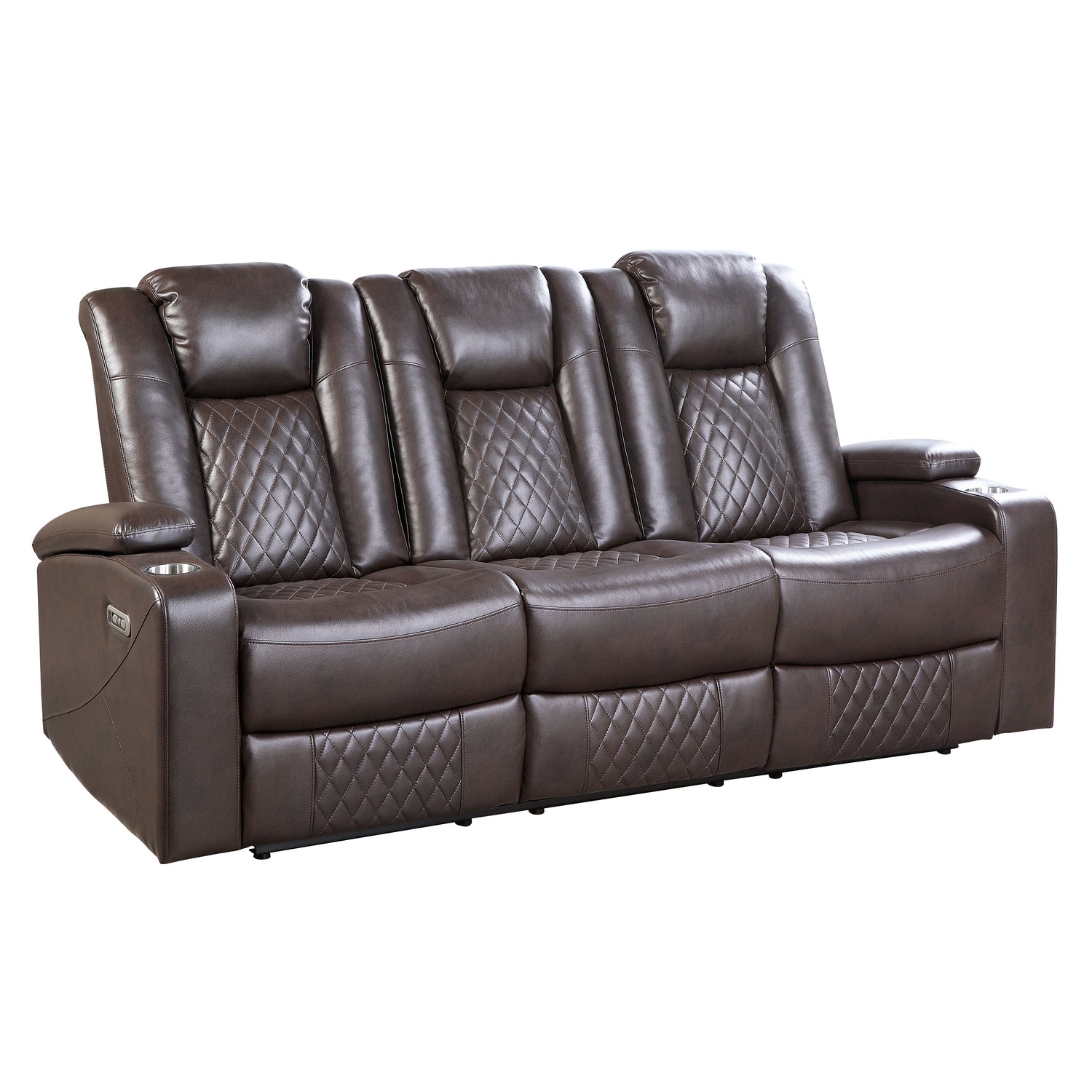 Caelan Dark Brown Power Double Reclining Sofa - 9366DB-3PWH - Bien Home Furniture &amp; Electronics