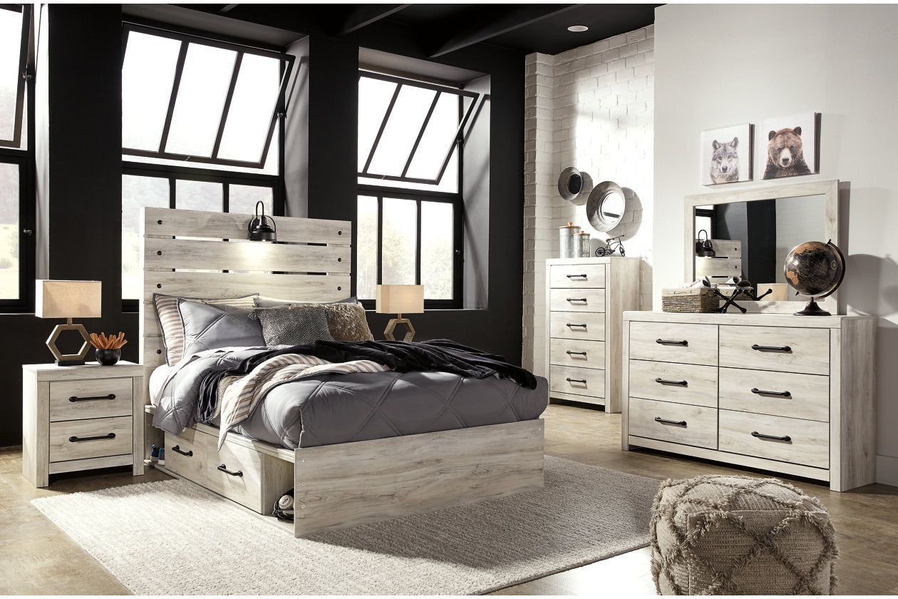 Cambeck Whitewash Full Panel Bed with 4 Storage Drawers - SET | B100-12 | B192-50(2) | B192-84 | B192-87 - Bien Home Furniture &amp; Electronics