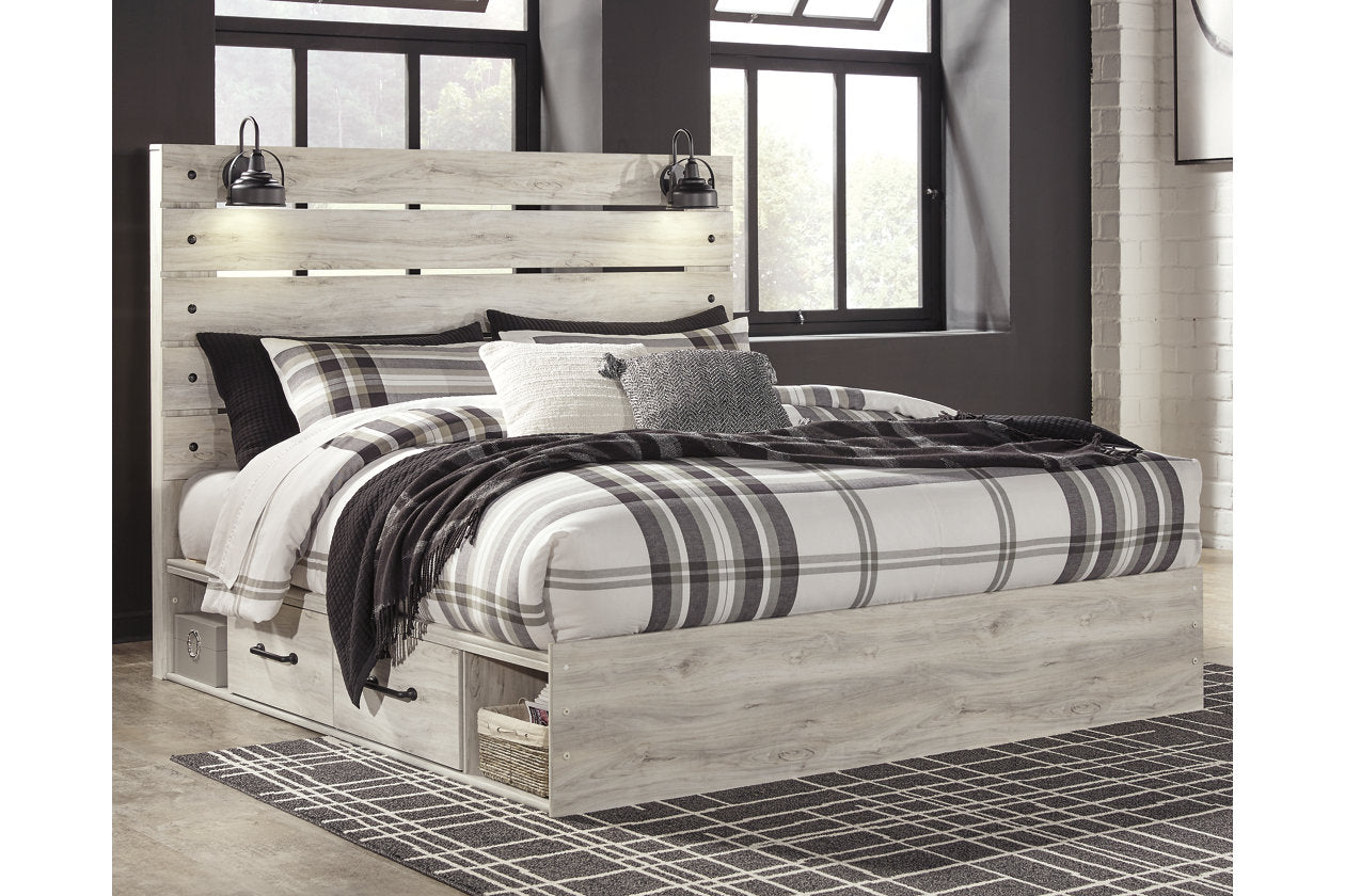 Cambeck Whitewash King Panel Bed with 2 Storage Drawers - SET | B100-14 | B192-160 | B192-56 | B192-58 - Bien Home Furniture &amp; Electronics