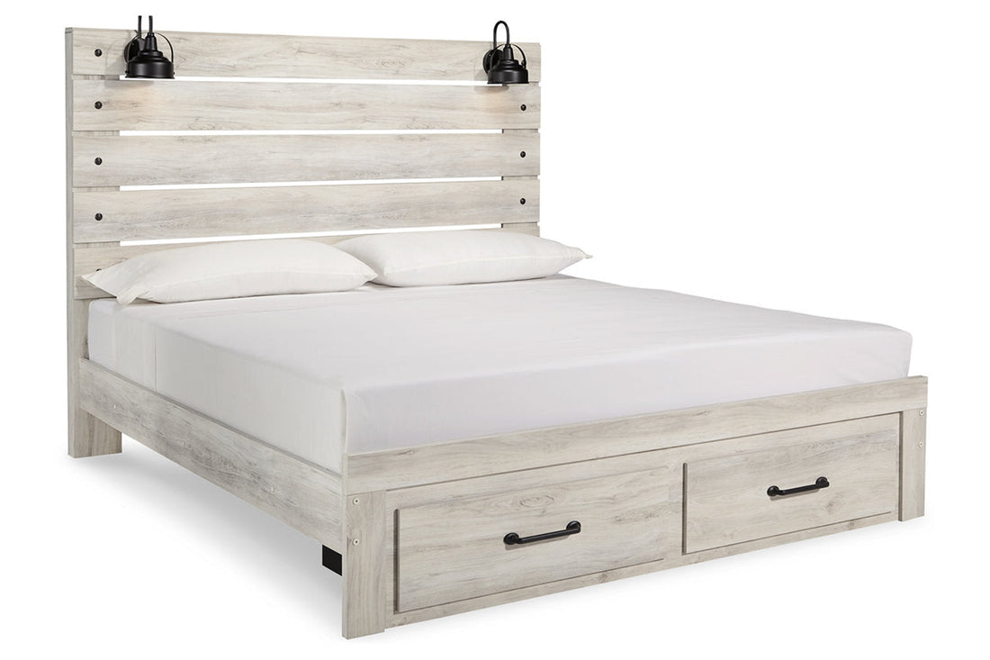 Cambeck Whitewash King Panel Bed with 2 Storage Drawers - SET | B192-56S | B192-58 | B192-97 - Bien Home Furniture &amp; Electronics
