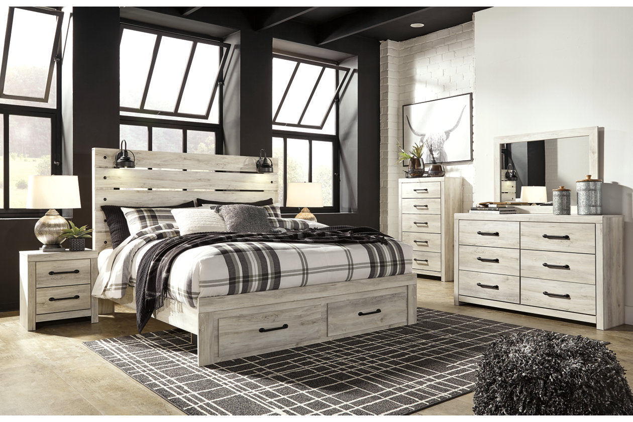 Cambeck Whitewash King Panel Bed with 2 Storage Drawers - SET | B192-56S | B192-58 | B192-97 - Bien Home Furniture &amp; Electronics