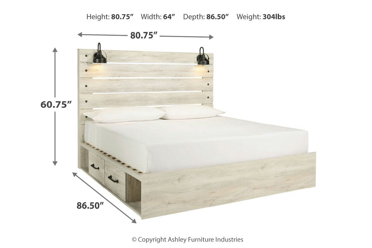 Cambeck Whitewash King Panel Bed with 4 Storage Drawers - SET | B100-14 | B192-56 | B192-58 | B192-60(2) - Bien Home Furniture &amp; Electronics