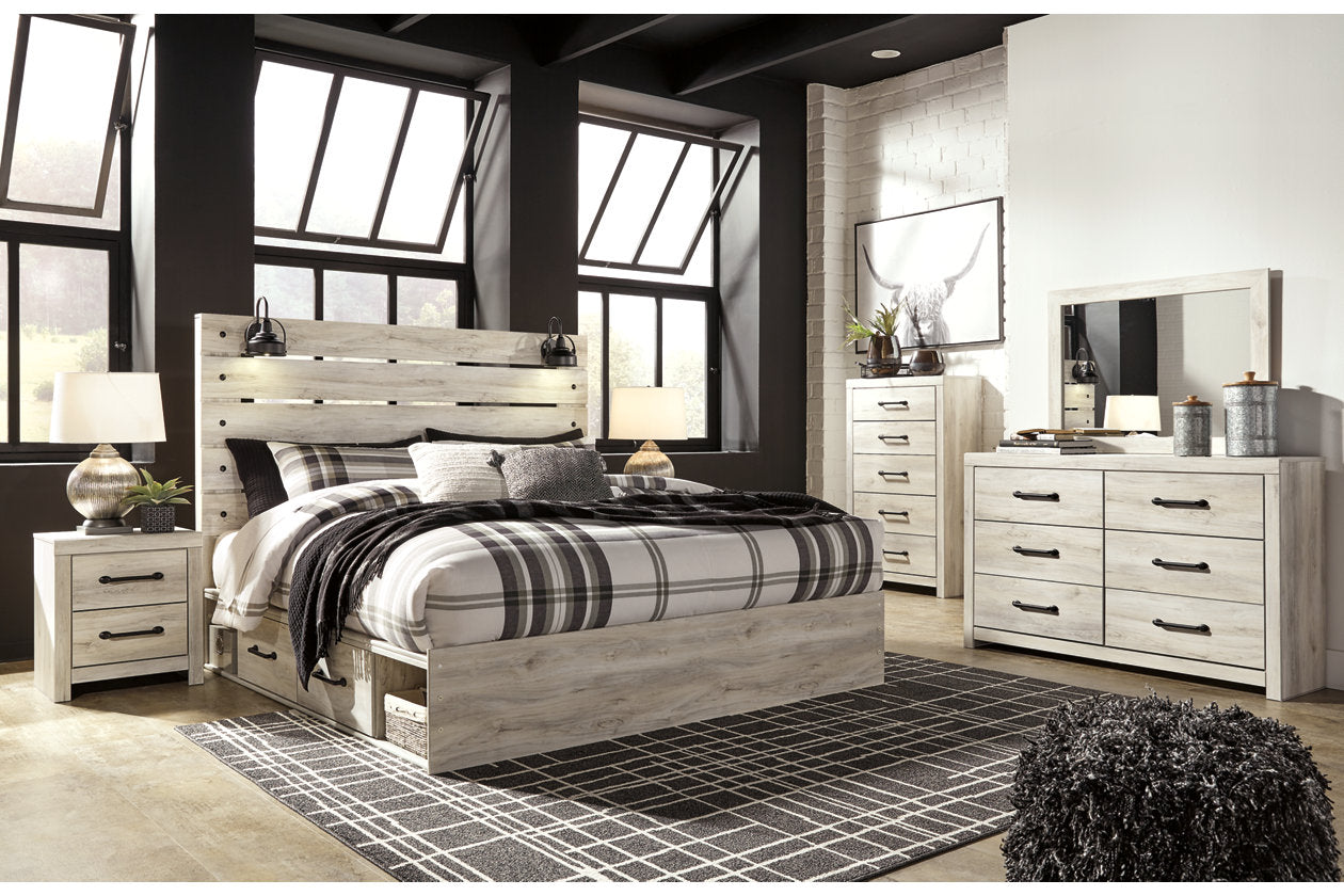 Cambeck Whitewash King Panel Bed with 4 Storage Drawers - SET | B100-14 | B192-56 | B192-58 | B192-60(2) - Bien Home Furniture &amp; Electronics