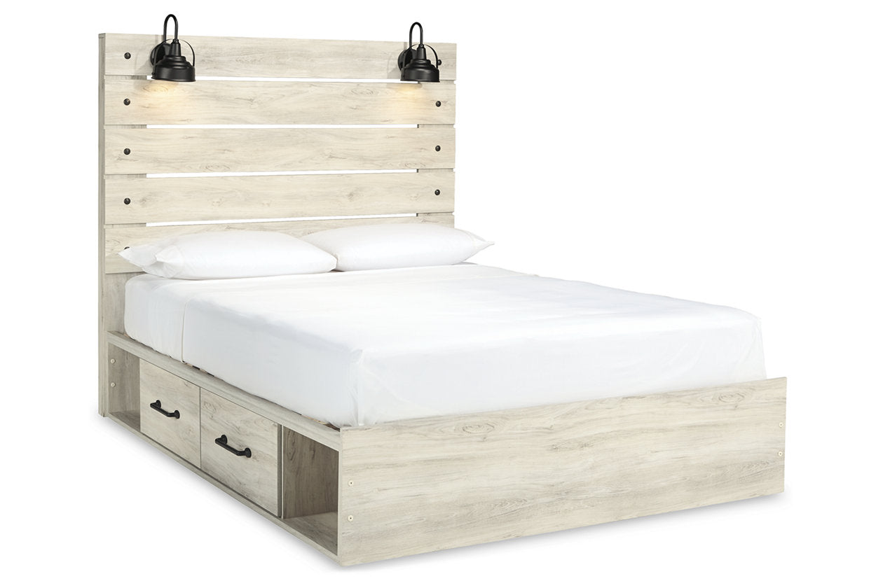 Cambeck Whitewash Queen Panel Bed with 2 Storage Drawers - SET | B100-13 | B192-160 | B192-54 | B192-57 - Bien Home Furniture &amp; Electronics