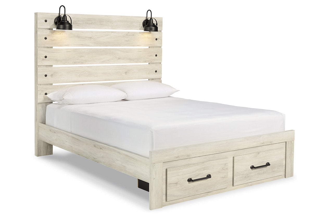 Cambeck Whitewash Queen Panel Bed with 2 Storage Drawers - SET | B192-54S | B192-57 | B192-96 - Bien Home Furniture &amp; Electronics