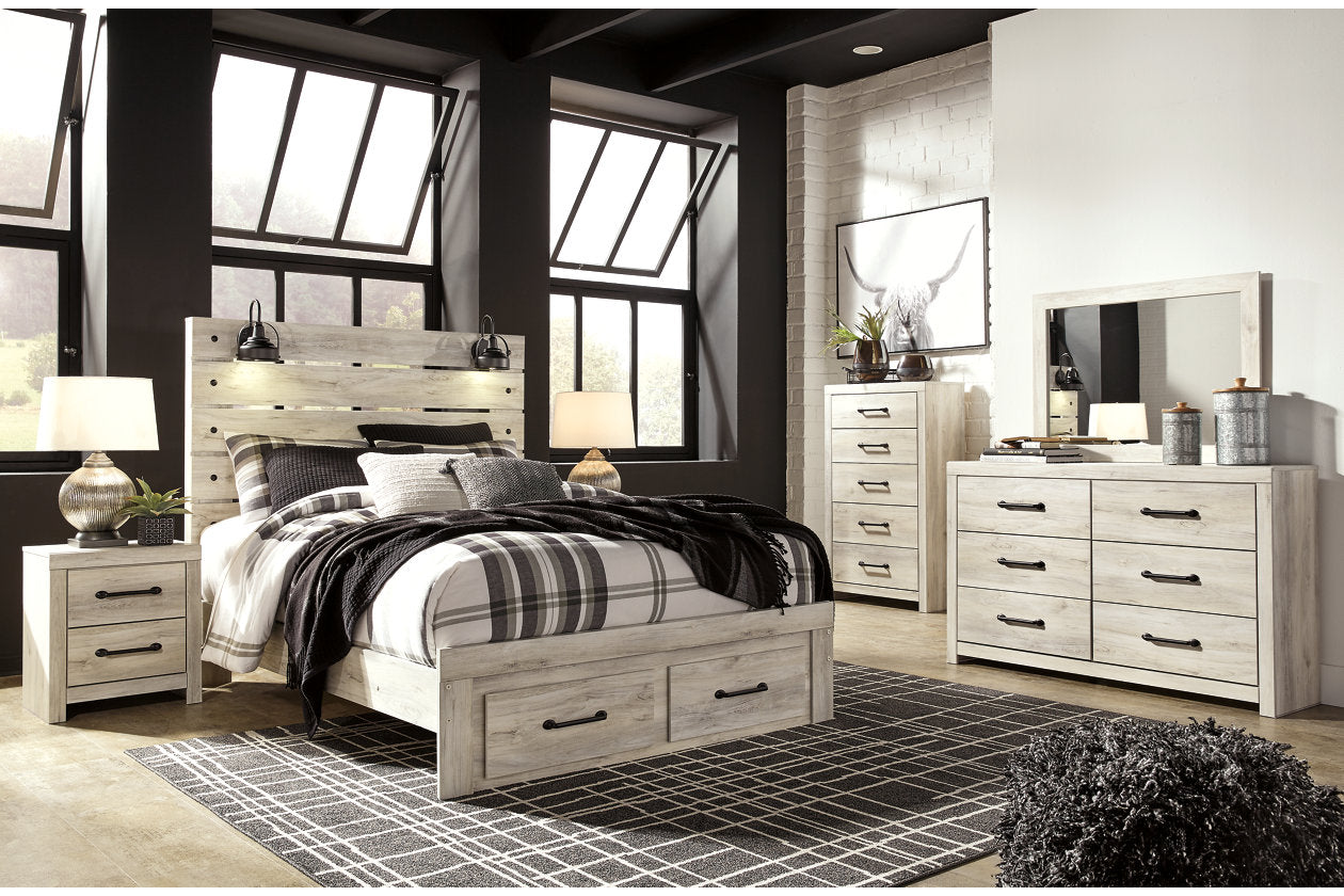 Cambeck Whitewash Queen Panel Bed with 2 Storage Drawers - SET | B192-54S | B192-57 | B192-96 - Bien Home Furniture &amp; Electronics